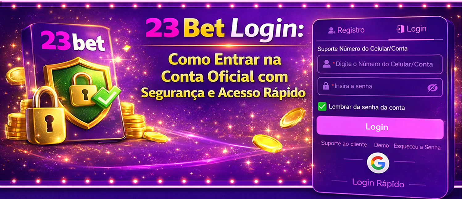 Banner da 23bet destacando login da plataforma com instruções para entrar na conta oficial com segurança e acesso rápido